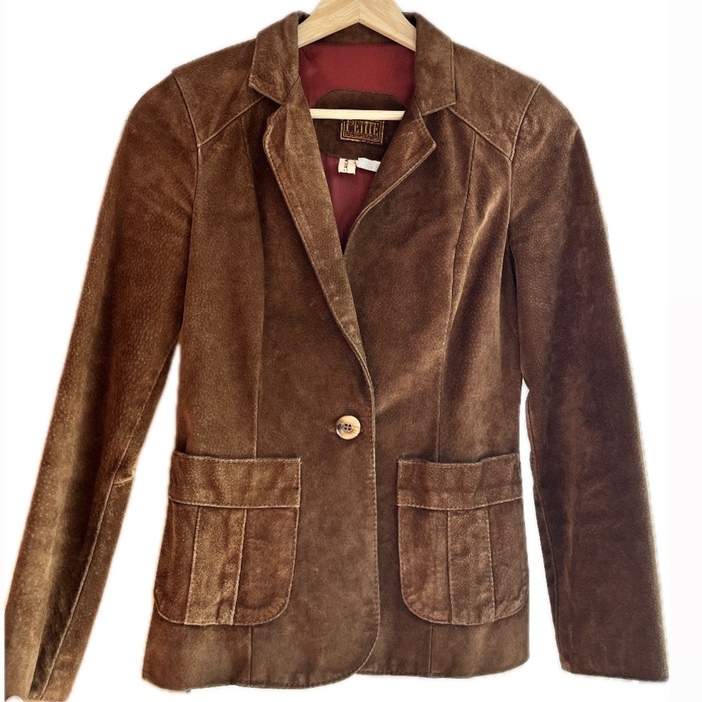 Vintage Suede Leather Brown Blazer Jacket 0 US / 34 EU Petite